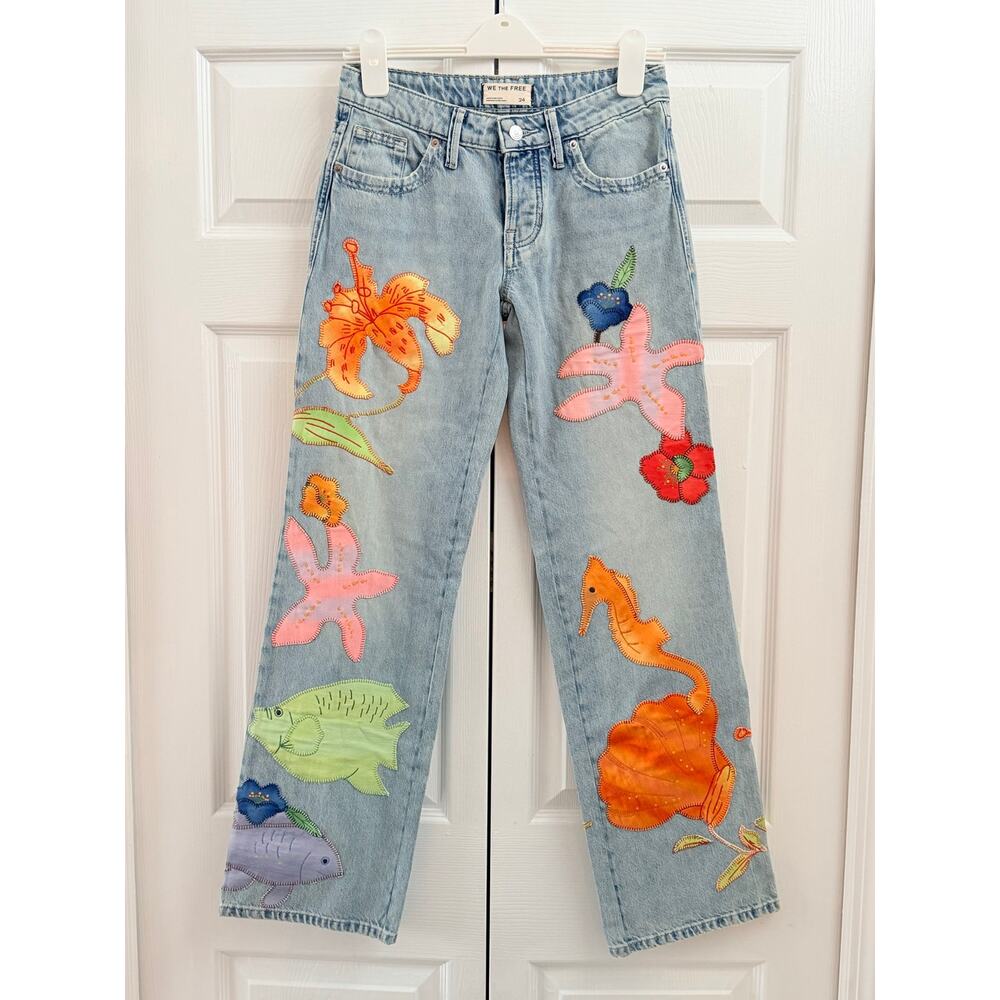 Free People We The Free Surfside Patched Low-Rise Denim Jeans New 24 - Picture 5 of 7